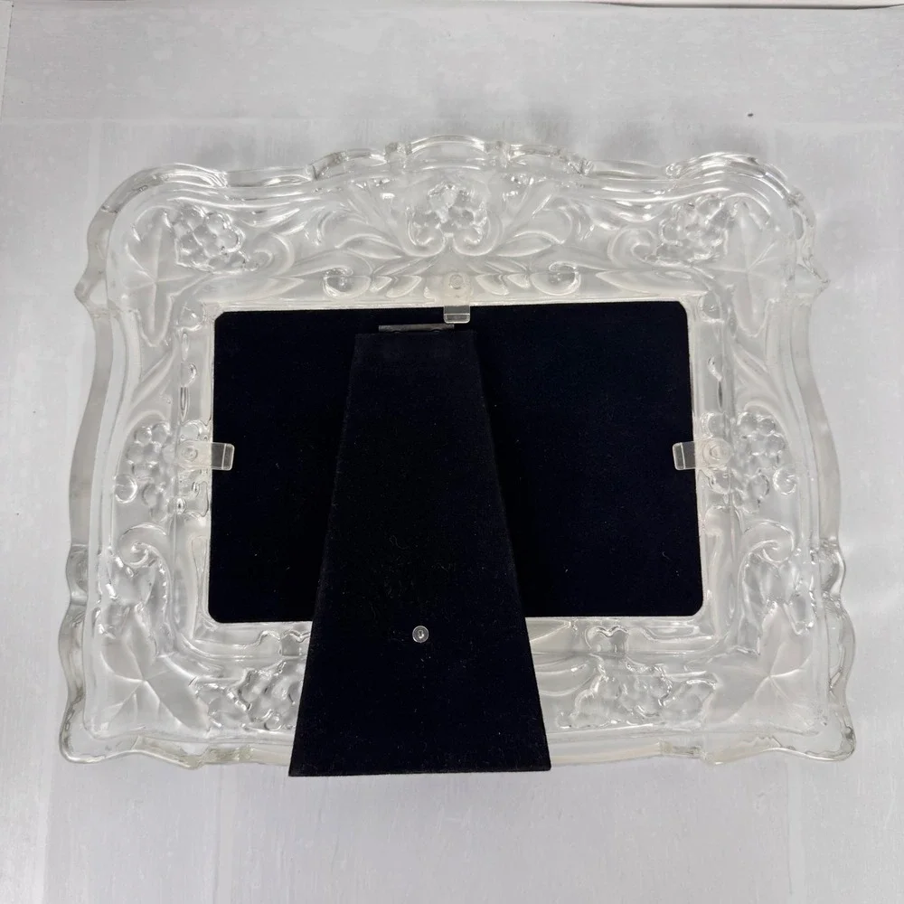 Mikasa Crystal Floral/Grapes Picture Frame Duet Double Photos Vintage Tabletop